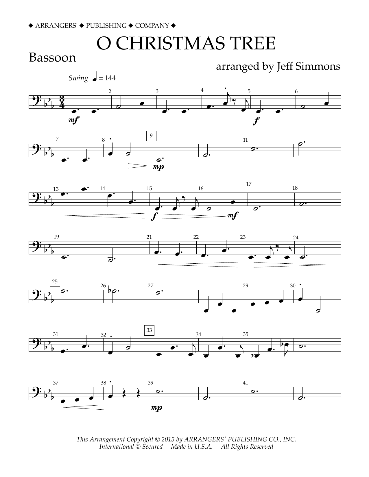 Jeff Simmons O Christmas Tree - Bassoon Sheet Music Notes & Chords for Concert Band - Download or Print PDF