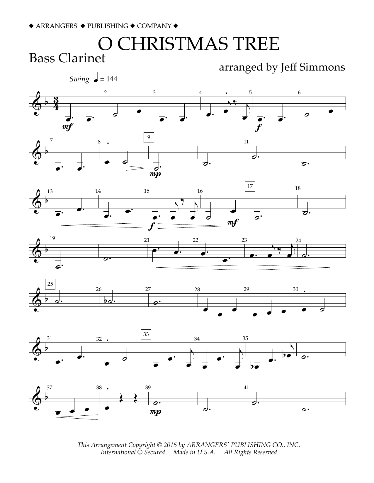 Jeff Simmons O Christmas Tree - Bb Bass Clarinet Sheet Music Notes & Chords for Concert Band - Download or Print PDF
