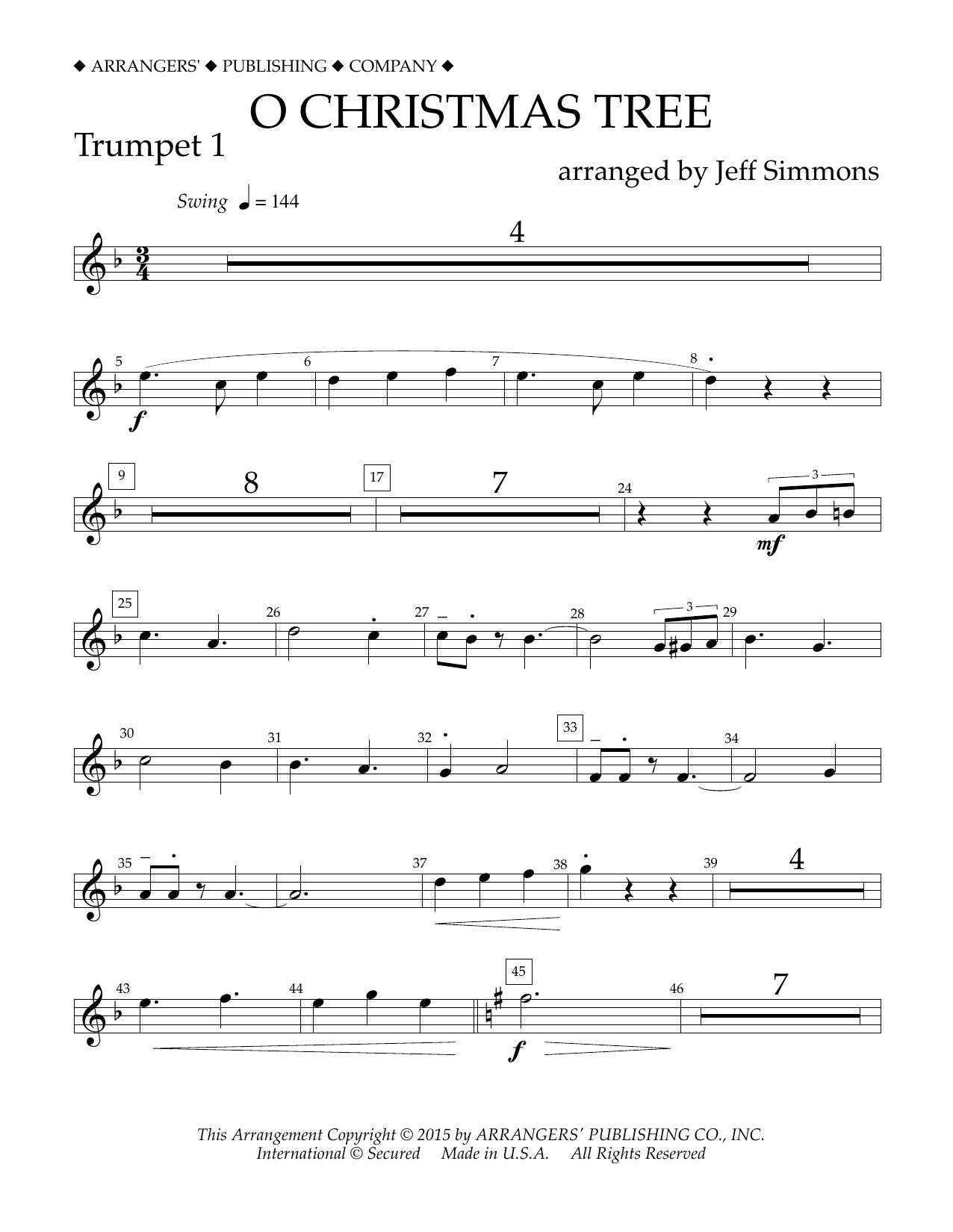 Jeff Simmons O Christmas Tree - Bb Trumpet 1 Sheet Music Notes & Chords for Concert Band - Download or Print PDF
