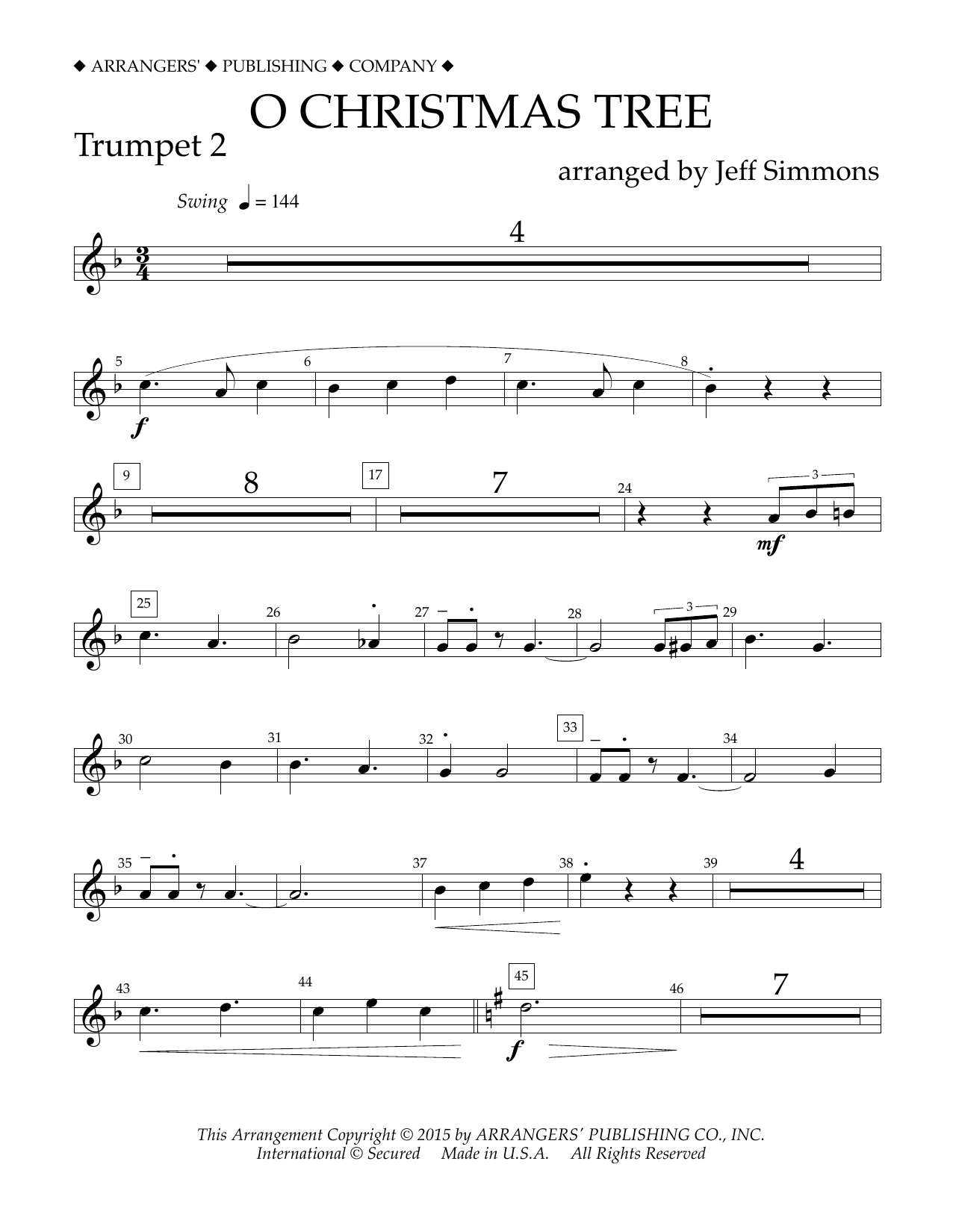 Jeff Simmons O Christmas Tree - Bb Trumpet 2 Sheet Music Notes & Chords for Concert Band - Download or Print PDF