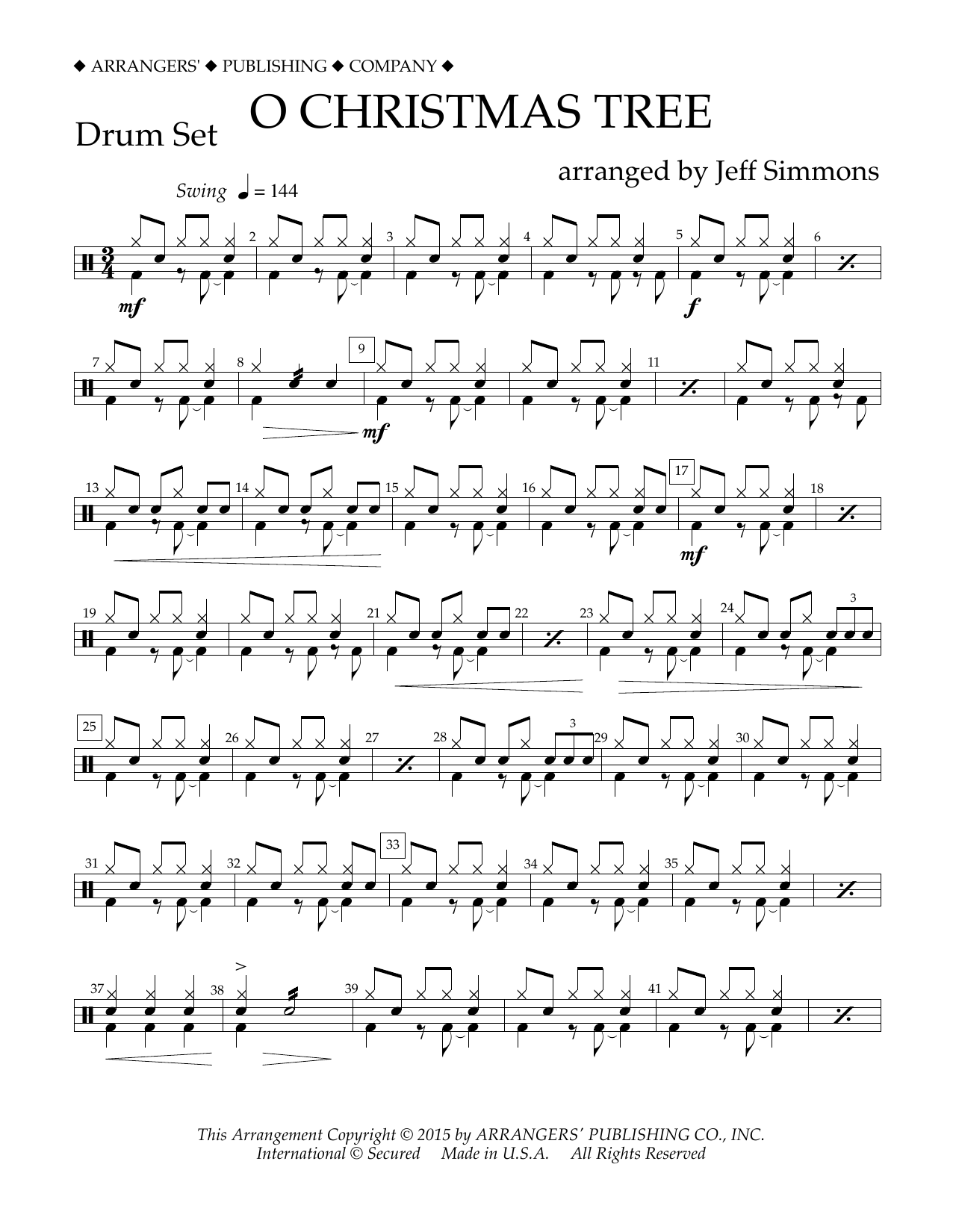 Jeff Simmons O Christmas Tree - Drum Set Sheet Music Notes & Chords for Concert Band - Download or Print PDF