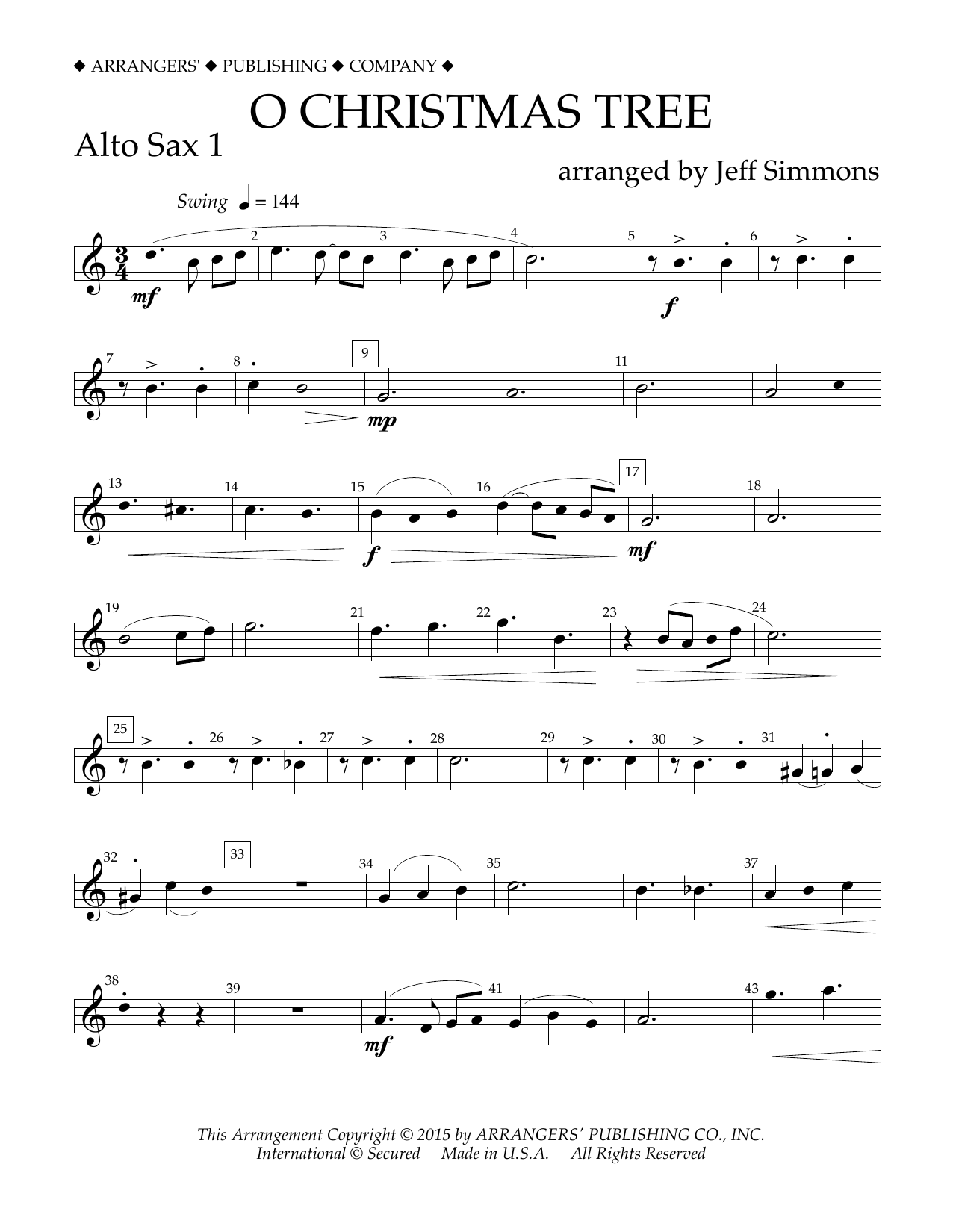 Jeff Simmons O Christmas Tree - Eb Alto Saxophone 1 Sheet Music Notes & Chords for Concert Band - Download or Print PDF