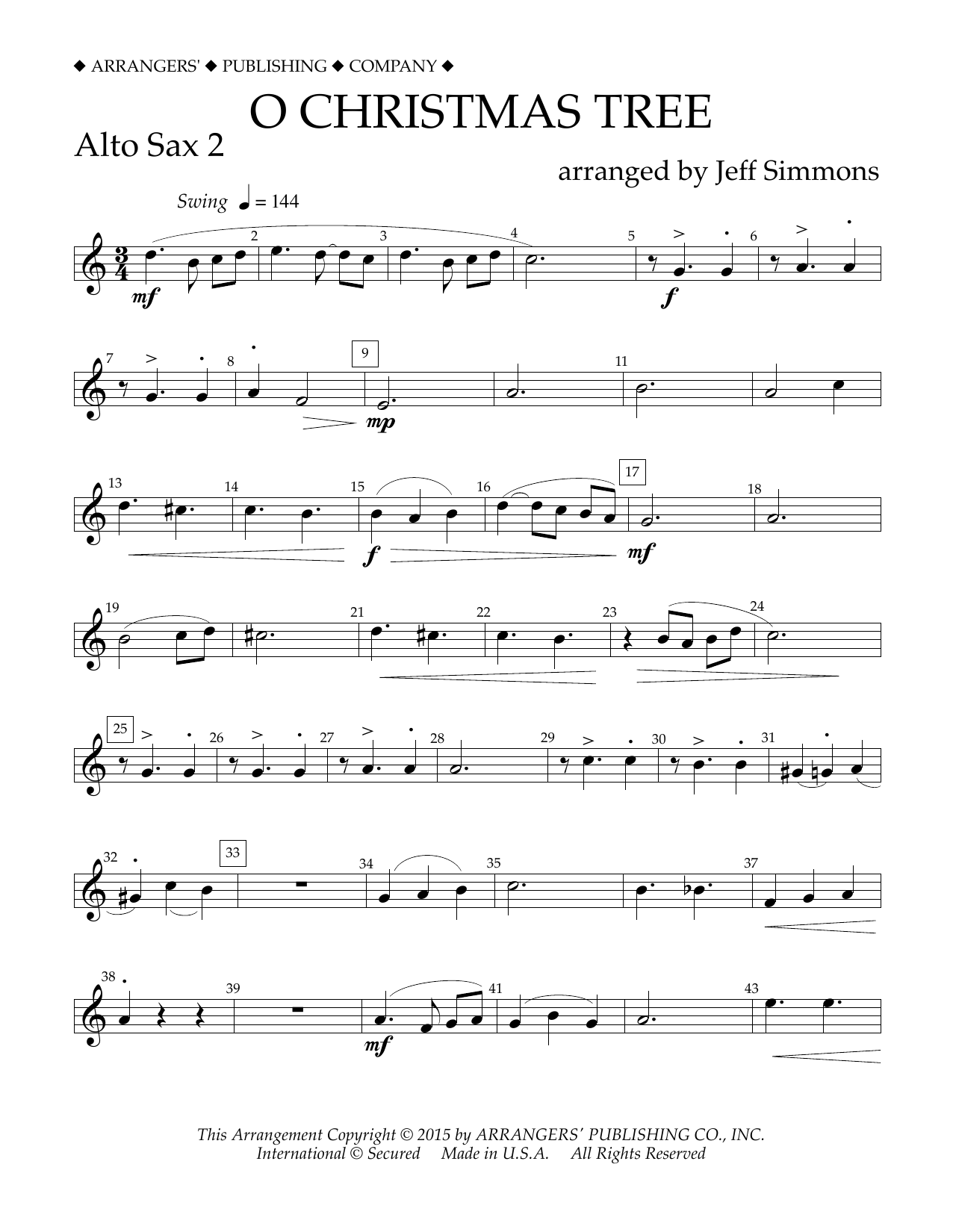Jeff Simmons O Christmas Tree - Eb Alto Saxophone 2 Sheet Music Notes & Chords for Concert Band - Download or Print PDF