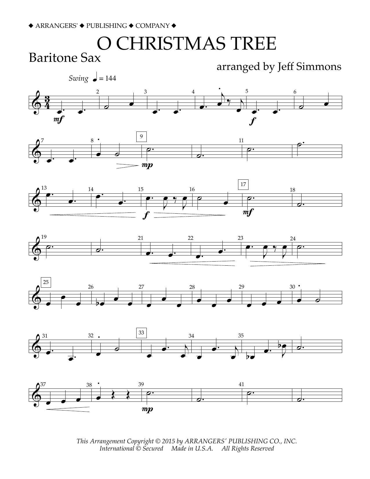 Jeff Simmons O Christmas Tree - Eb Baritone Saxophone Sheet Music Notes & Chords for Concert Band - Download or Print PDF
