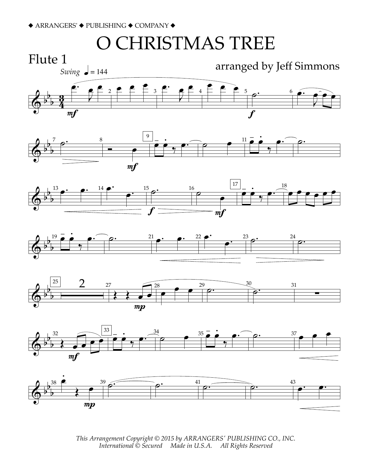 Jeff Simmons O Christmas Tree - Flute 1 Sheet Music Notes & Chords for Concert Band - Download or Print PDF