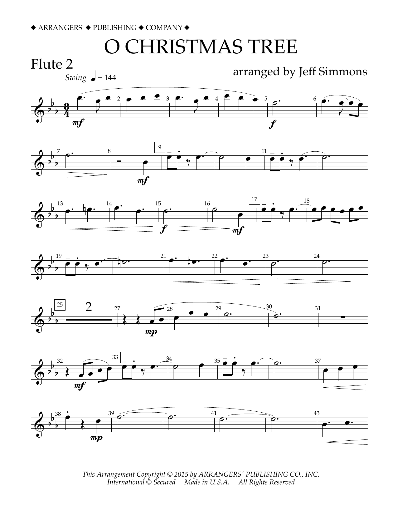 Jeff Simmons O Christmas Tree - Flute 2 Sheet Music Notes & Chords for Concert Band - Download or Print PDF