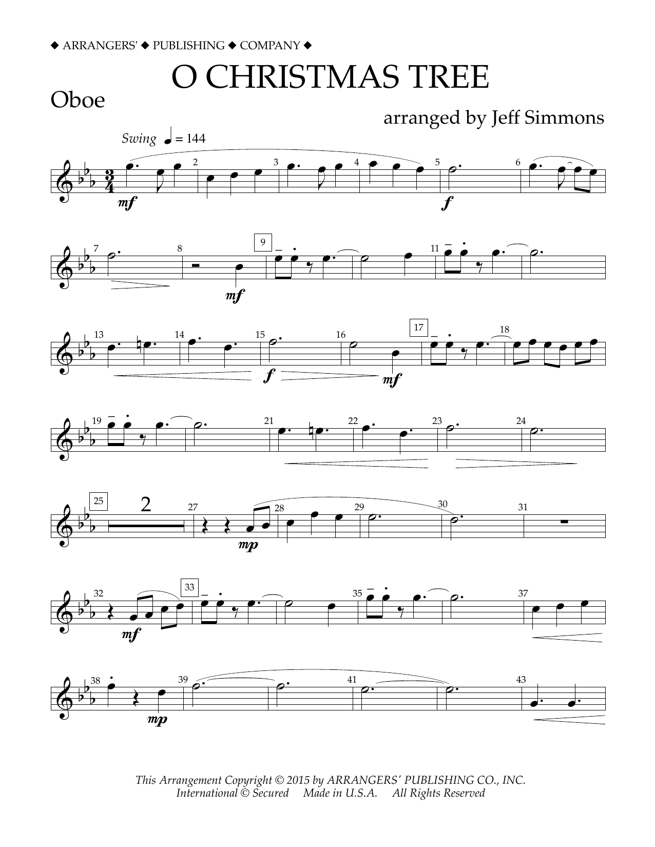 Jeff Simmons O Christmas Tree - Oboe Sheet Music Notes & Chords for Concert Band - Download or Print PDF