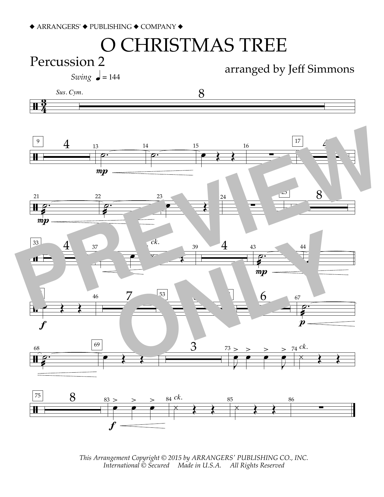 Jeff Simmons O Christmas Tree - Percussion 2 Sheet Music Notes & Chords for Concert Band - Download or Print PDF