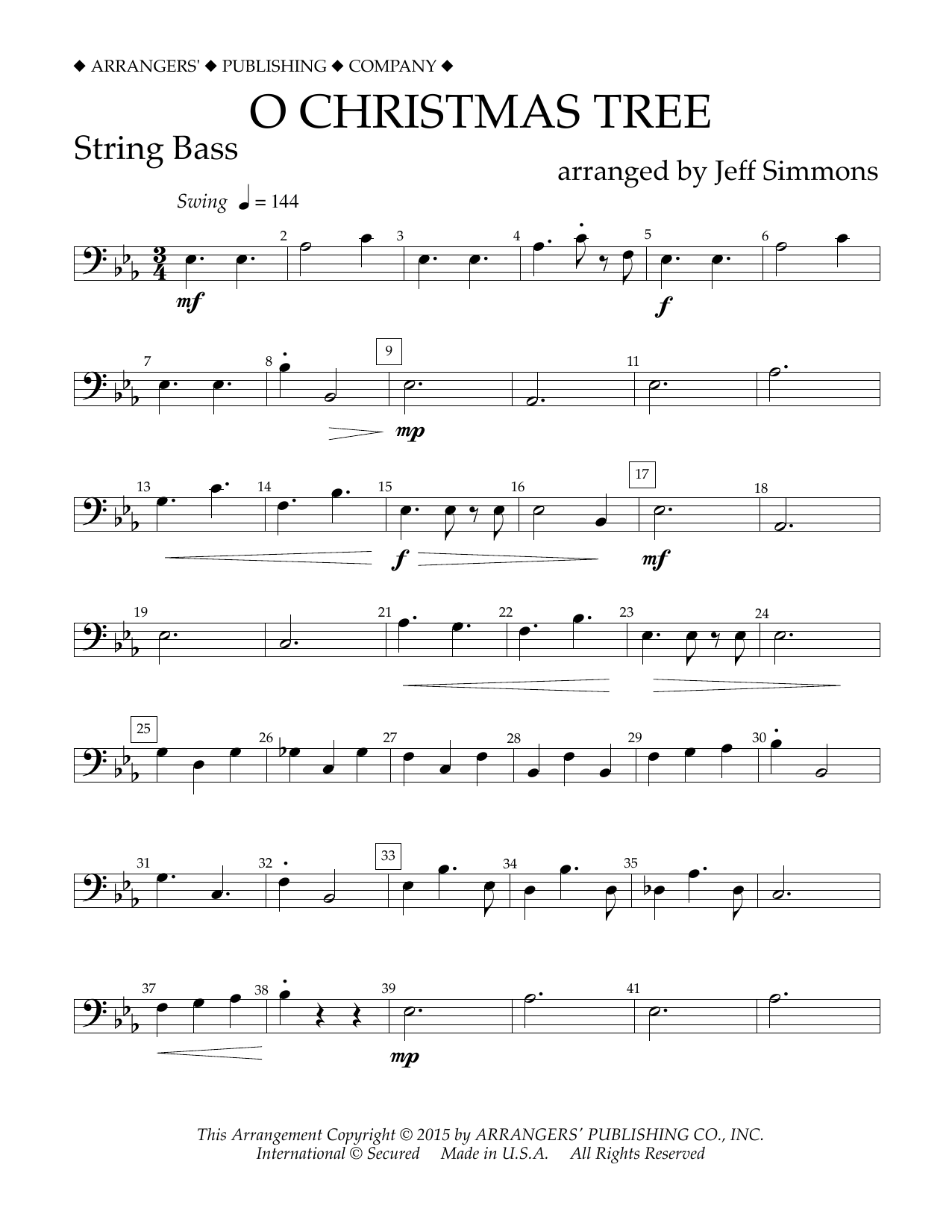 Jeff Simmons O Christmas Tree - String Bass Sheet Music Notes & Chords for Concert Band - Download or Print PDF