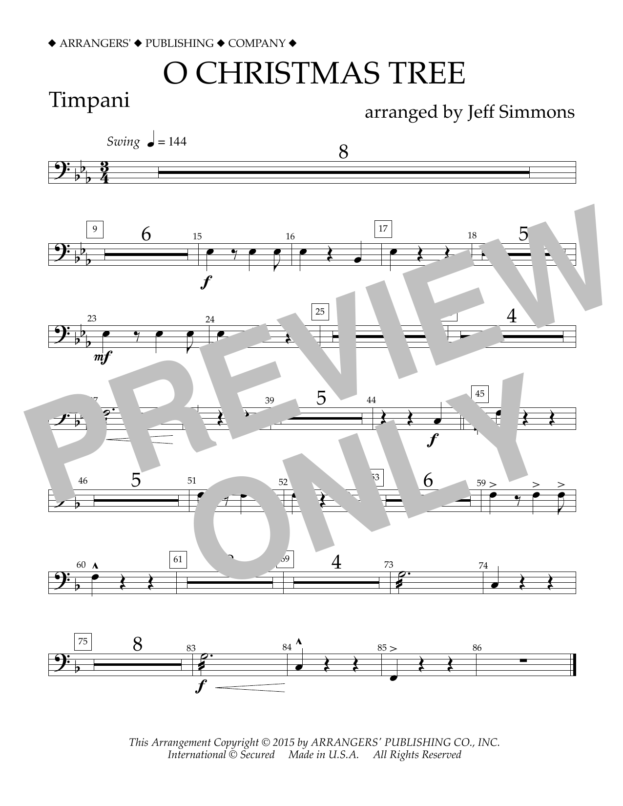 Jeff Simmons O Christmas Tree - Timpani Sheet Music Notes & Chords for Concert Band - Download or Print PDF
