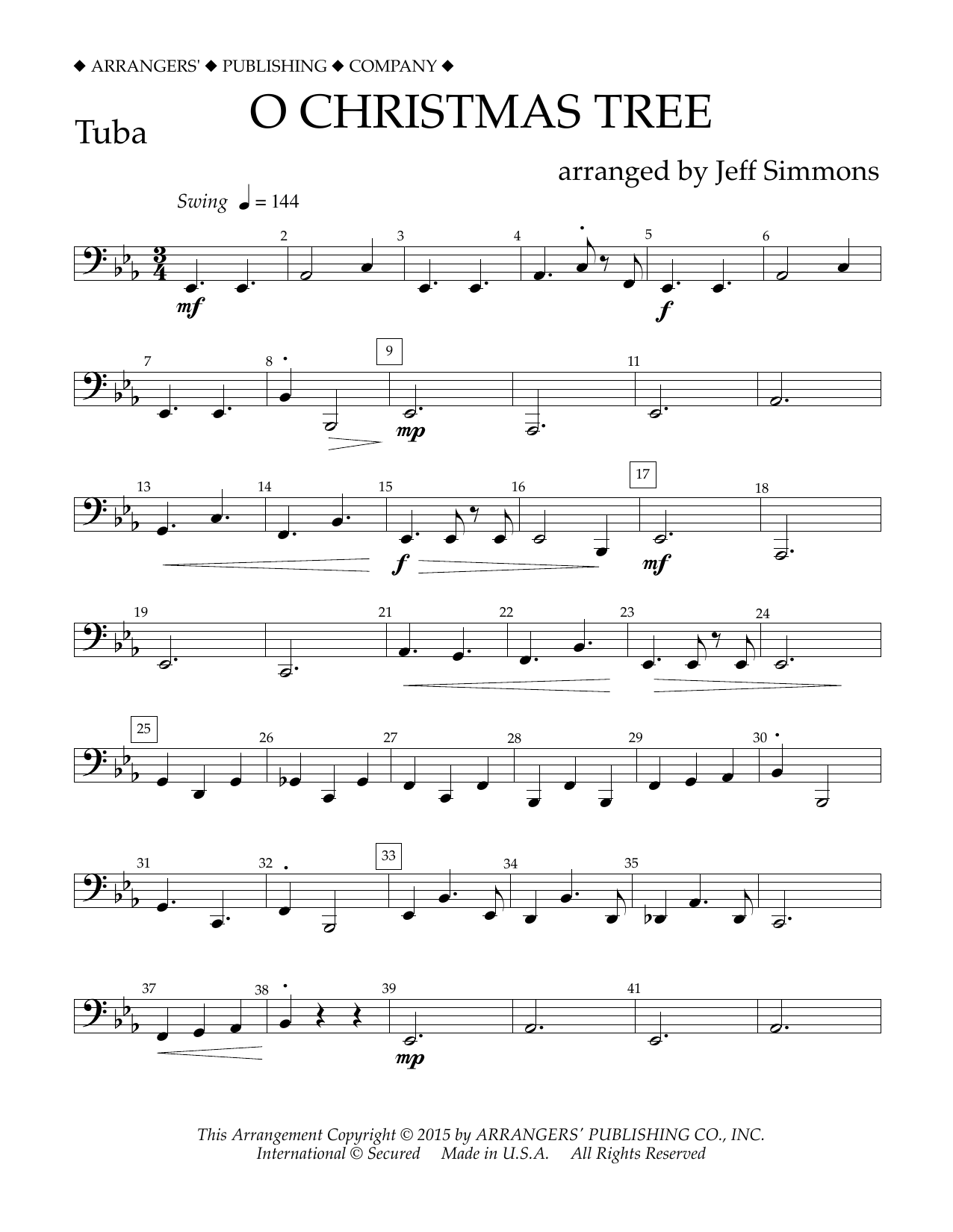 Jeff Simmons O Christmas Tree - Tuba Sheet Music Notes & Chords for Concert Band - Download or Print PDF