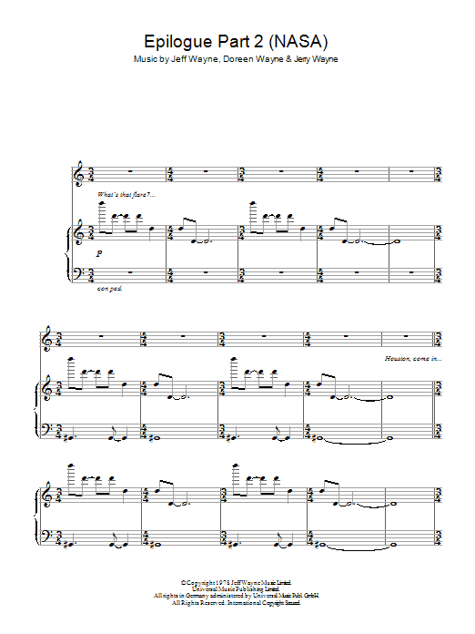 Jeff Wayne Epilogue (Part 2) (NASA) (from War Of The Worlds) Sheet Music Notes & Chords for Piano, Vocal & Guitar - Download or Print PDF