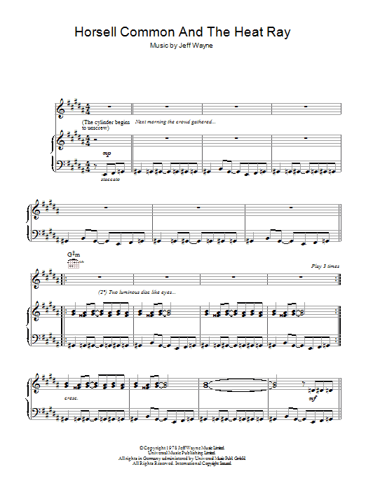 Jeff Wayne Horsell Common And The Heat Ray (from War Of The Worlds) Sheet Music Notes & Chords for Piano, Vocal & Guitar - Download or Print PDF