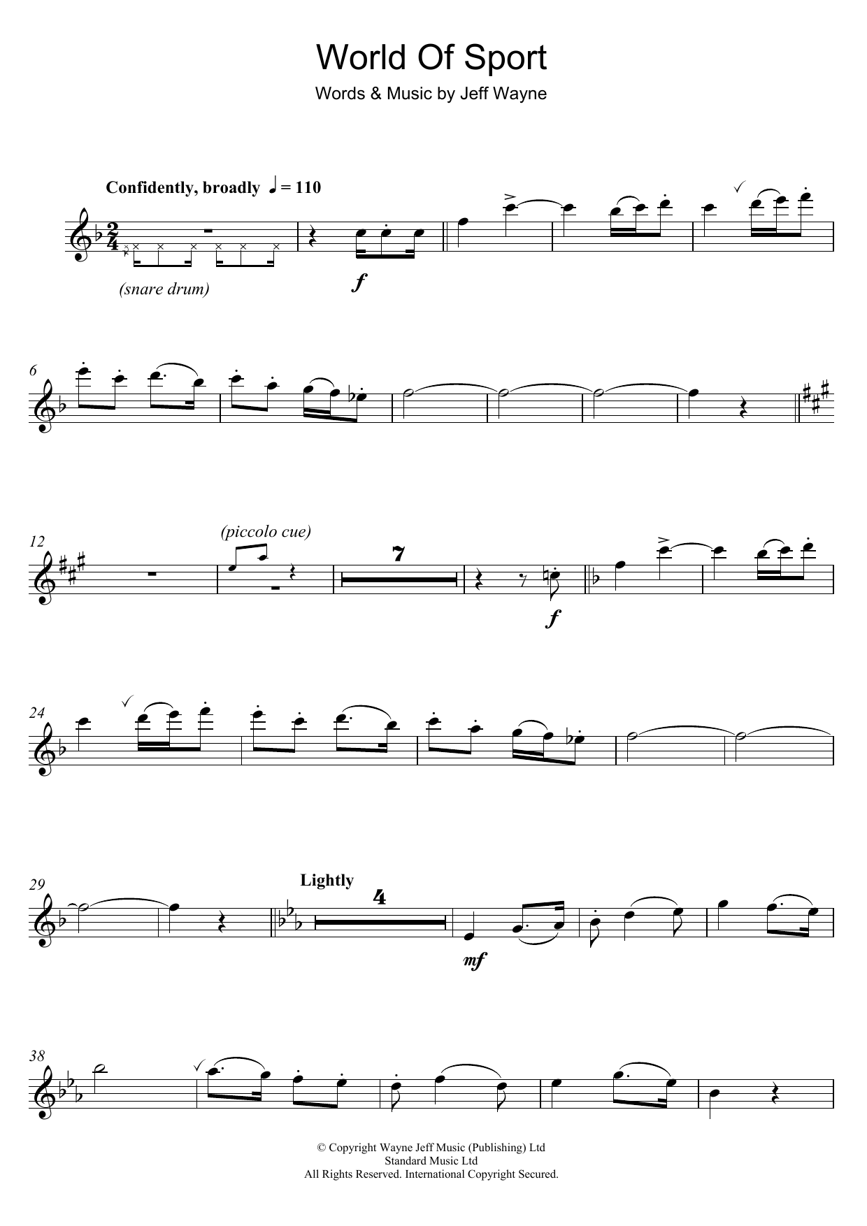 Jeff Wayne World Of Sport Sheet Music Notes & Chords for Alto Saxophone - Download or Print PDF