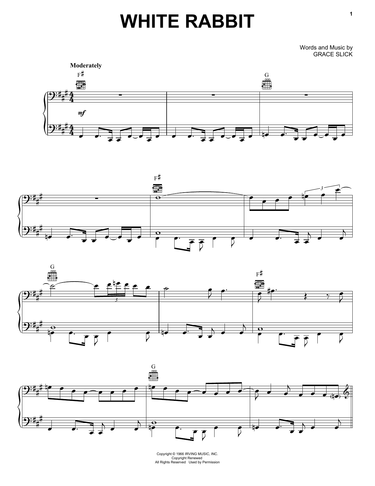 Jefferson Airplane White Rabbit Sheet Music Notes & Chords for Easy Guitar Tab - Download or Print PDF