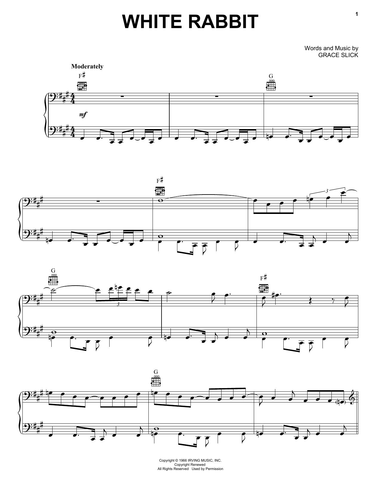 Jefferson Airplane White Rabbit sheet music notes and chords. Download Printable PDF.