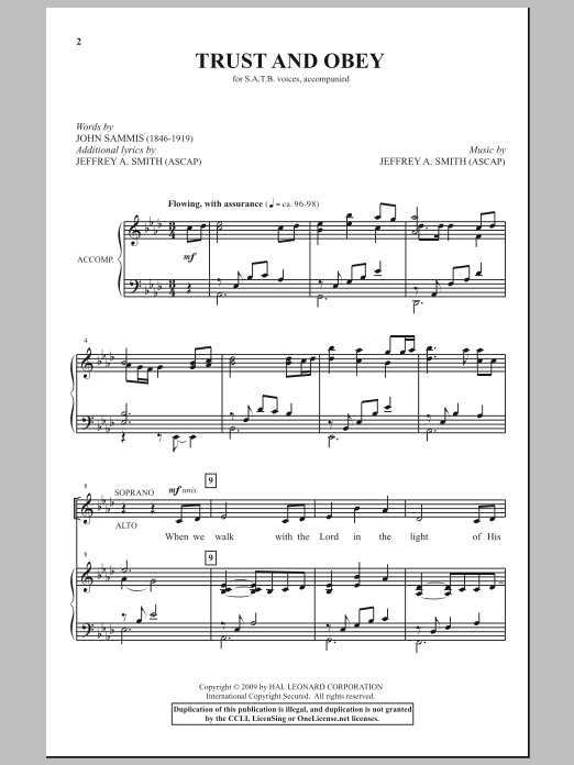 Jeffrey A. Smith Trust And Obey Sheet Music Notes & Chords for SATB - Download or Print PDF