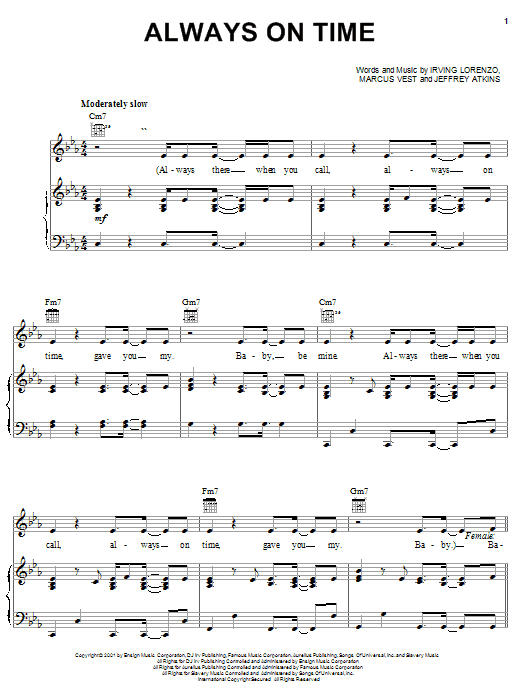 Jeffrey Atkins Always On Time Sheet Music Notes & Chords for Piano, Vocal & Guitar (Right-Hand Melody) - Download or Print PDF