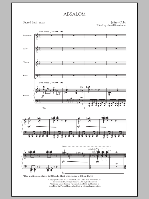 Jeffrey Cobb Absalom Sheet Music Notes & Chords for SATB - Download or Print PDF