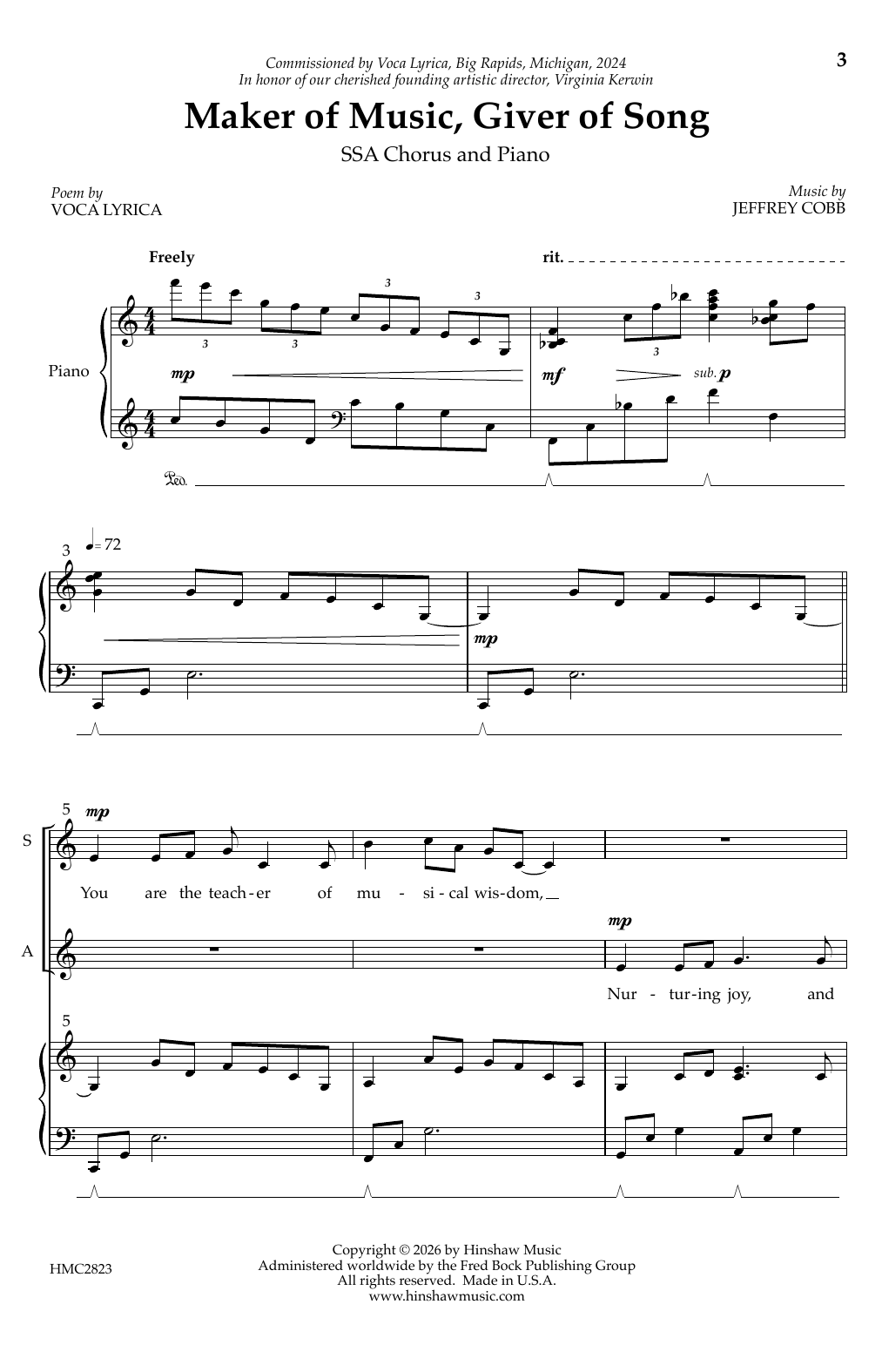 Jeffrey Cobb Maker of Music, Giver of Song Sheet Music Notes & Chords for SSA Choir - Download or Print PDF