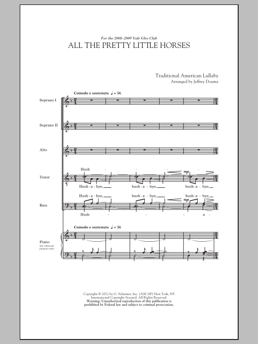Traditional All The Pretty Little Horses (arr. Jeffrey Douma) Sheet Music Notes & Chords for SATB - Download or Print PDF