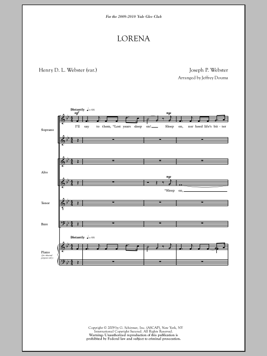Joseph P. Webster Lorena (arr. Jeffrey Douma) Sheet Music Notes & Chords for SATB - Download or Print PDF