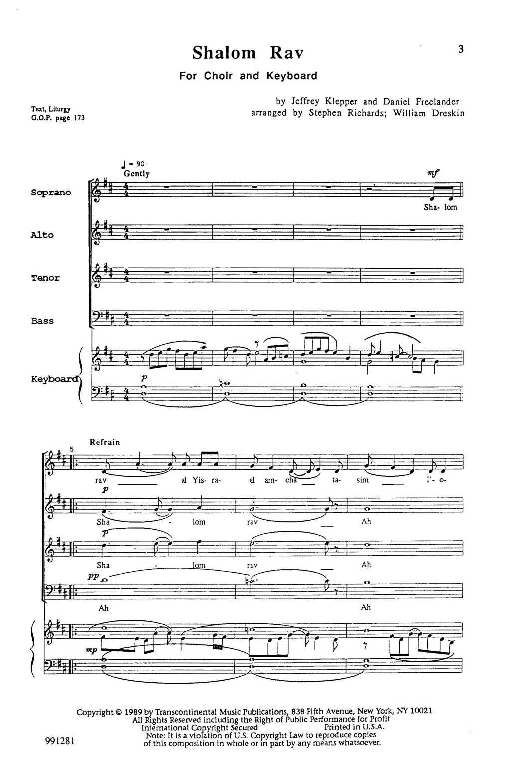 Jeffrey Klepper and Daniel Freelander Shalom Rav (arr. Stephen Richards and William Dreskin) Sheet Music Notes & Chords for SATB Choir - Download or Print PDF