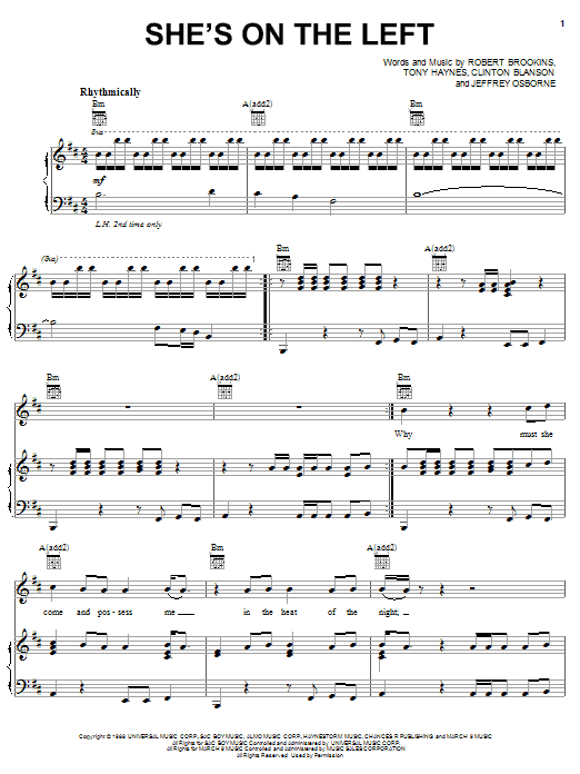 Jeffrey Osbourne She's On The Left Sheet Music Notes & Chords for Piano, Vocal & Guitar (Right-Hand Melody) - Download or Print PDF