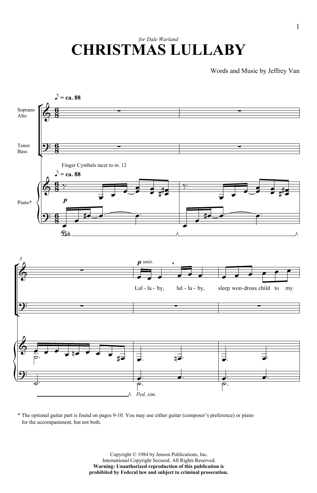 Jeffrey Van Christmas Lullaby Sheet Music Notes & Chords for SATB - Download or Print PDF
