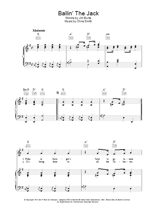 Jelly Roll Morton Ballin' The Jack Sheet Music Notes & Chords for Piano, Vocal & Guitar (Right-Hand Melody) - Download or Print PDF