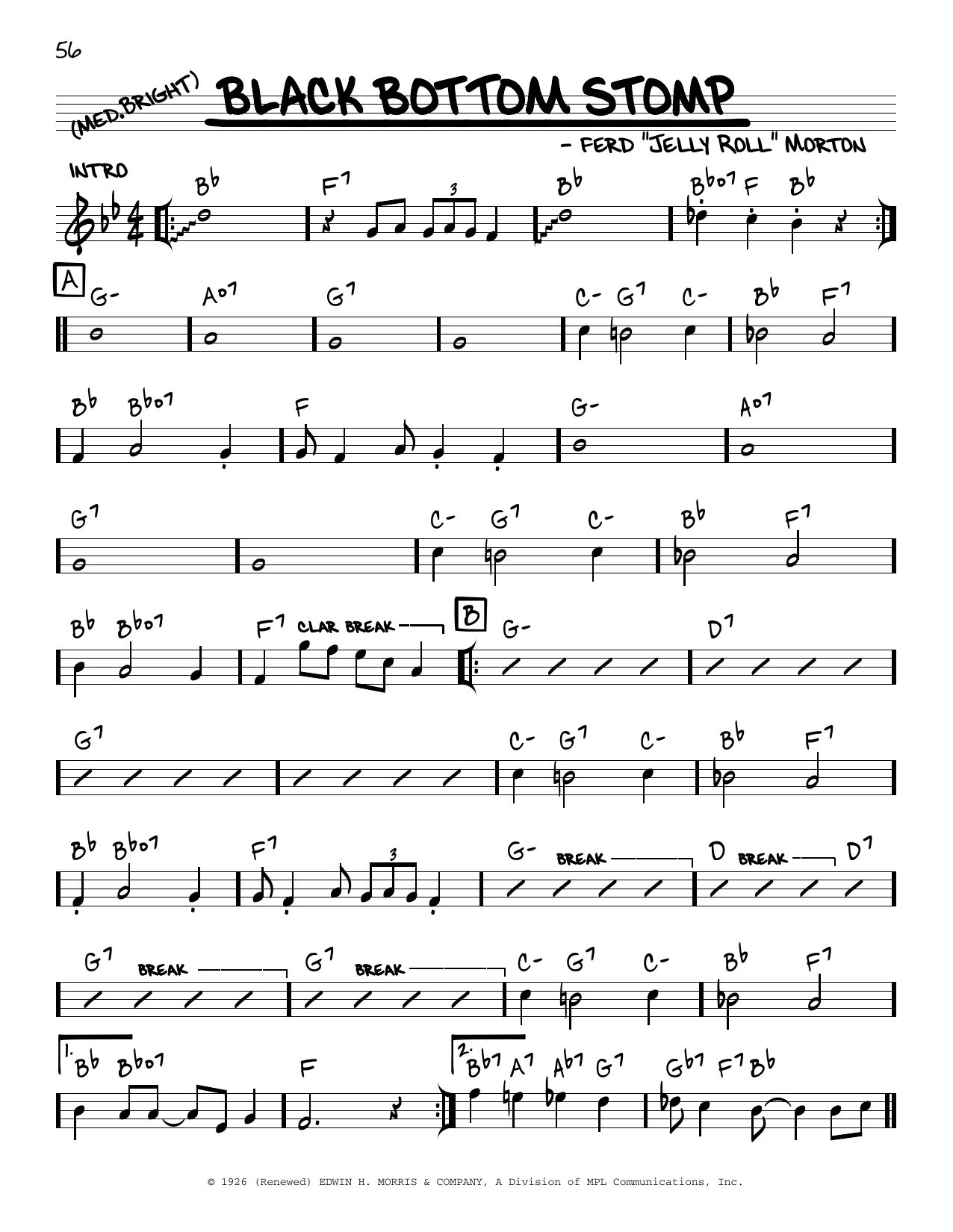 Jelly Roll Morton Black Bottom Stomp (arr. Robert Rawlins) Sheet Music Notes & Chords for Real Book – Melody, Lyrics & Chords - Download or Print PDF