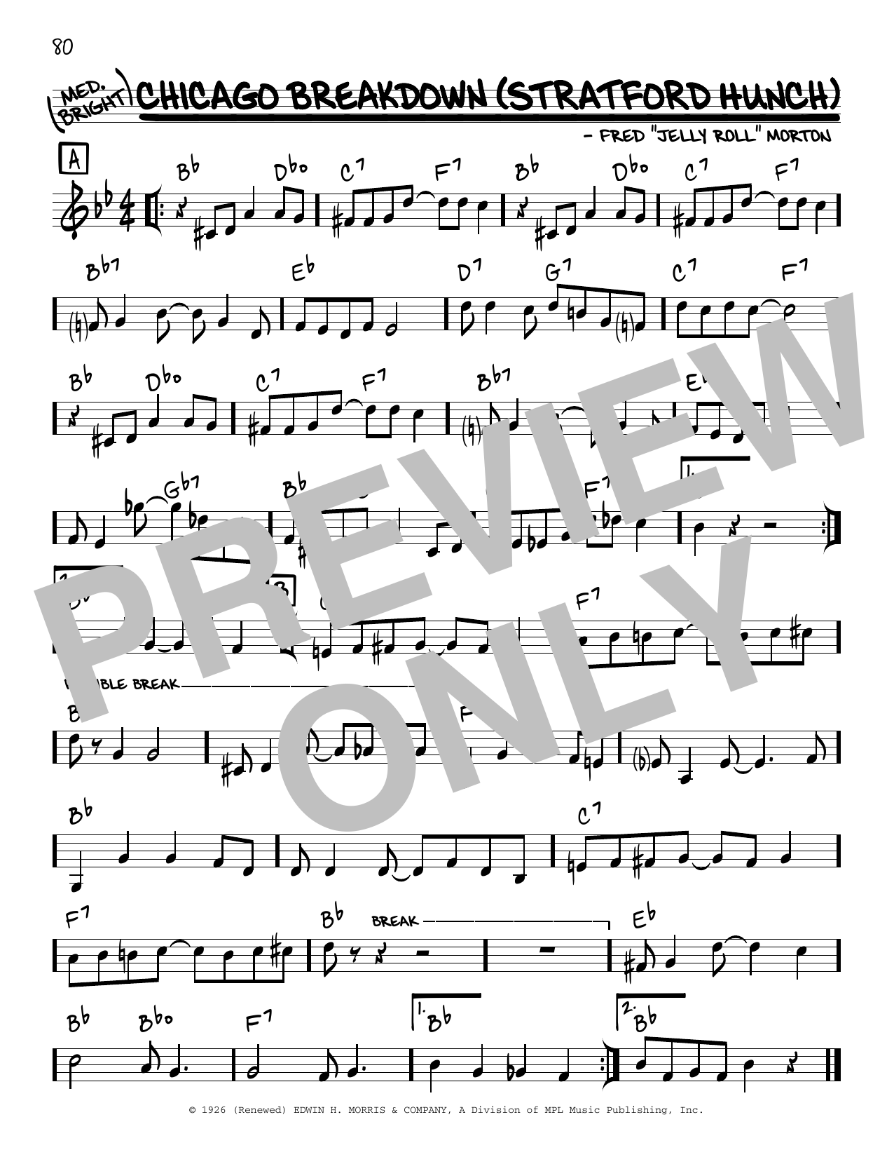 Jelly Roll Morton Chicago Breakdown (Stratford Hunch) (arr. Robert Rawlins) Sheet Music Notes & Chords for Real Book – Melody, Lyrics & Chords - Download or Print PDF