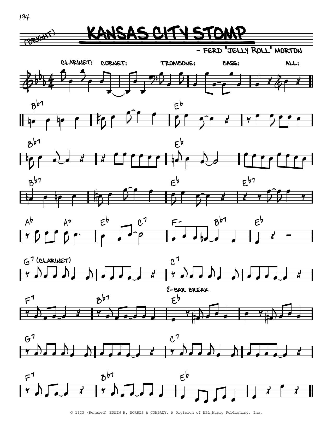 Jelly Roll Morton Kansas City Stomp (arr. Robert Rawlins) Sheet Music Notes & Chords for Real Book – Melody, Lyrics & Chords - Download or Print PDF