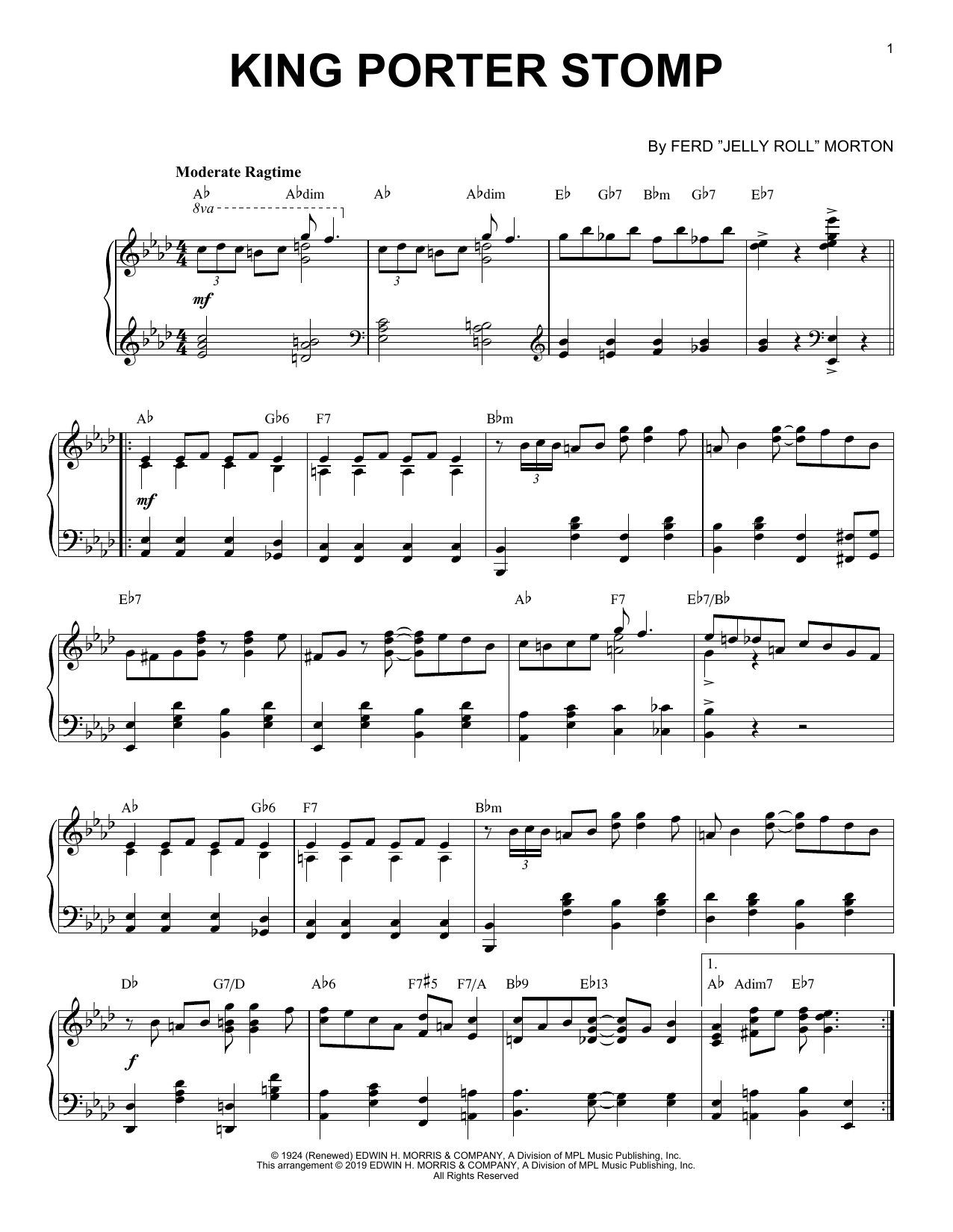 Jelly Roll Morton King Porter Stomp [Jazz version] Sheet Music Notes & Chords for Piano Solo - Download or Print PDF