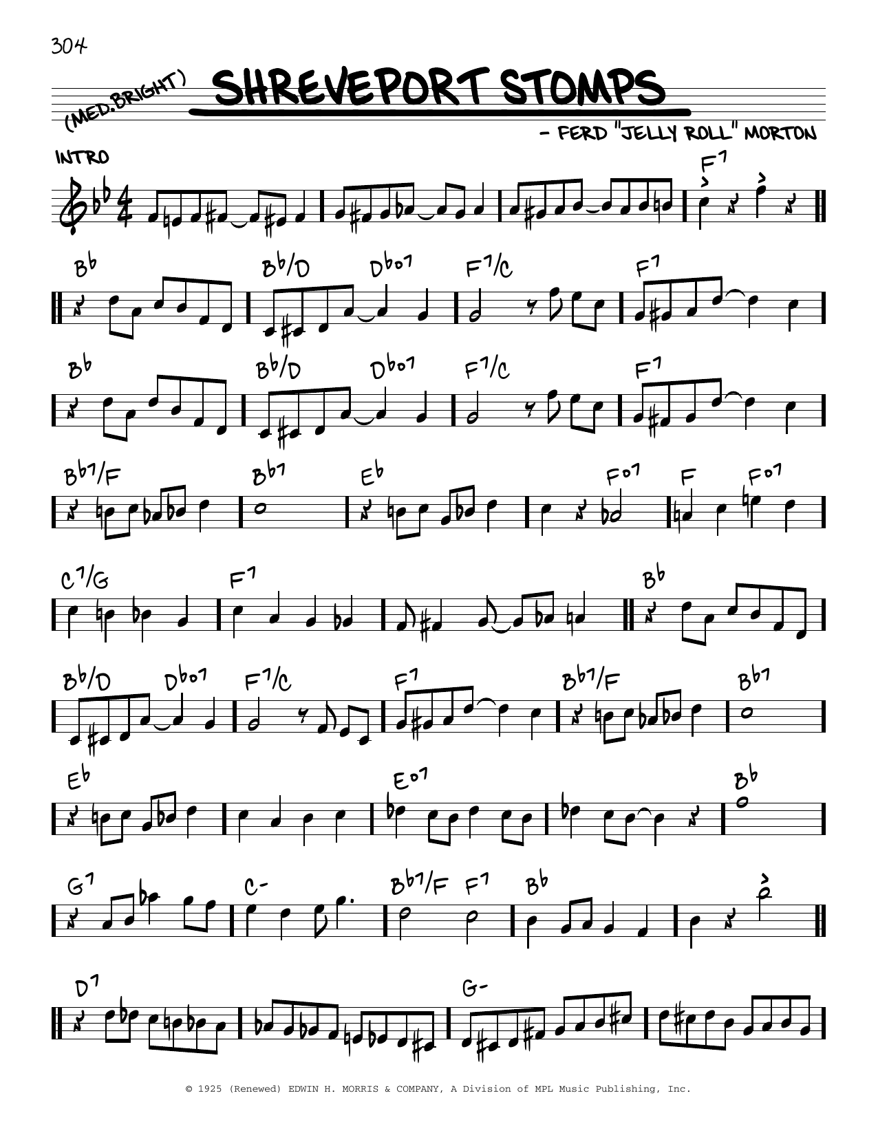 Jelly Roll Morton Shreveport Stomps (arr. Robert Rawlins) Sheet Music Notes & Chords for Real Book – Melody, Lyrics & Chords - Download or Print PDF