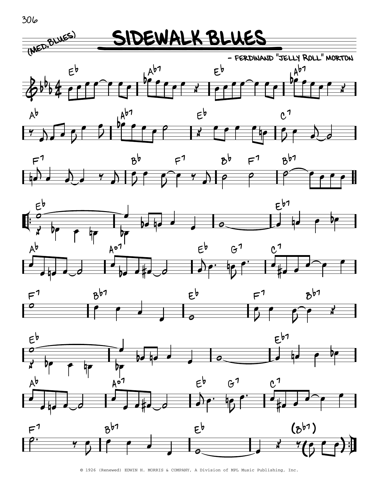 Jelly Roll Morton Sidewalk Blues (arr. Robert Rawlins) Sheet Music Notes & Chords for Real Book – Melody, Lyrics & Chords - Download or Print PDF