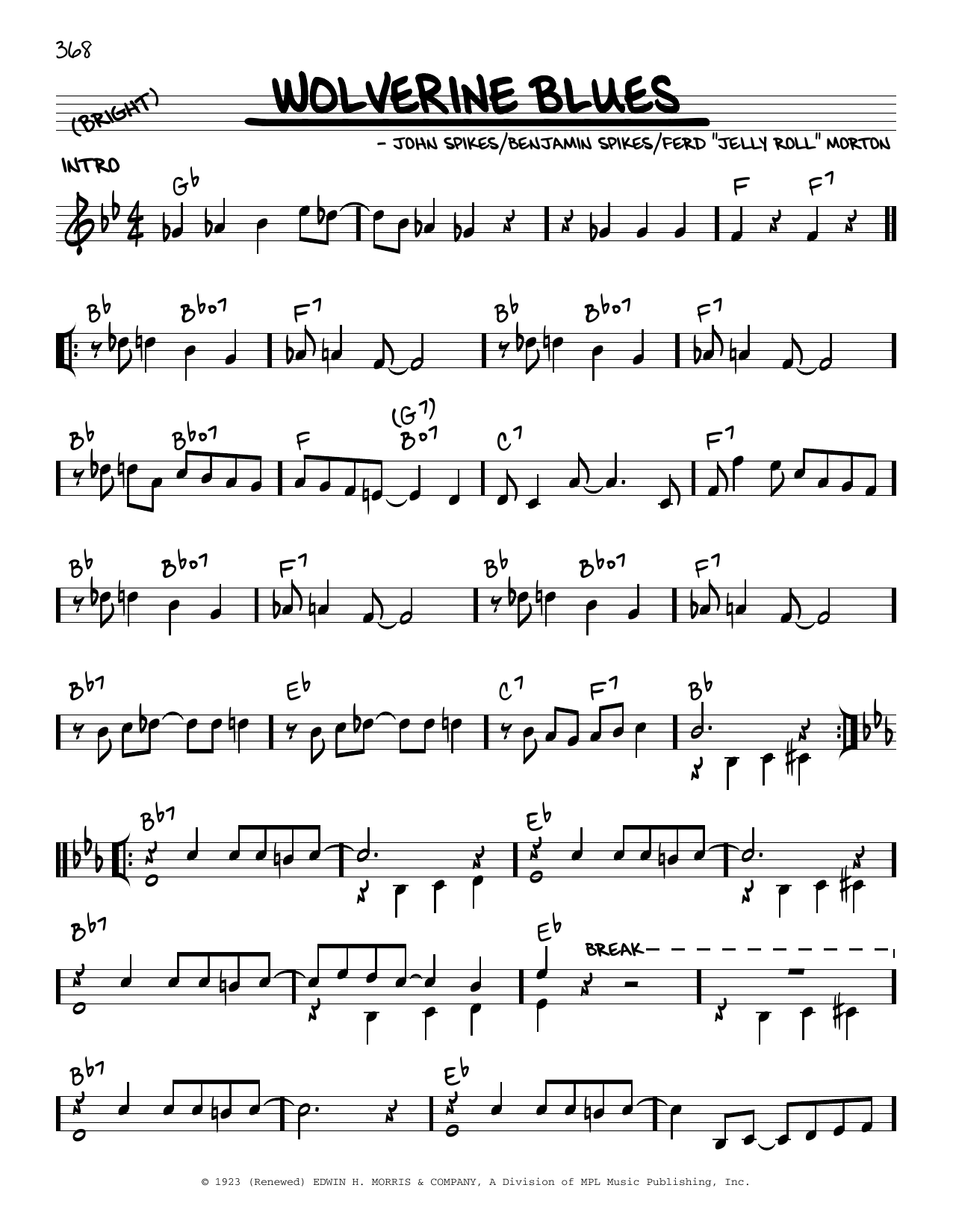 Jelly Roll Morton Wolverine Blues (arr. Robert Rawlins) Sheet Music Notes & Chords for Real Book – Melody, Lyrics & Chords - Download or Print PDF