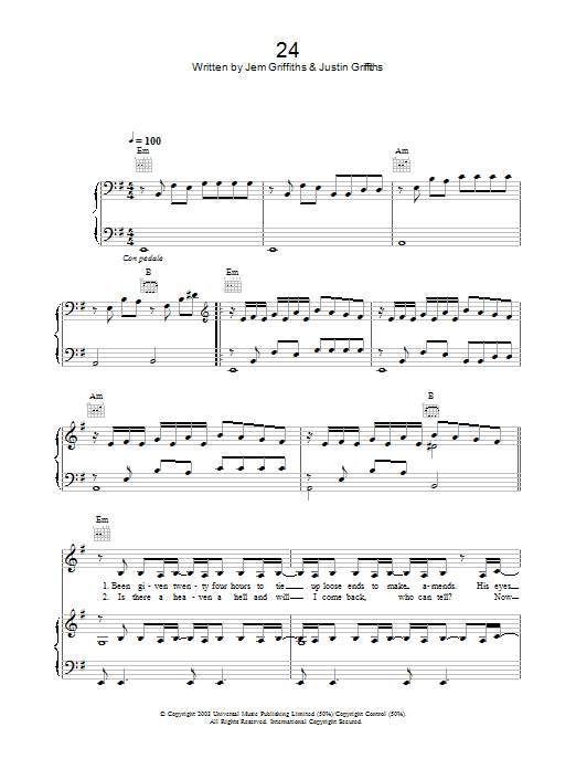 Jem 24 Sheet Music Notes & Chords for Piano, Vocal & Guitar (Right-Hand Melody) - Download or Print PDF