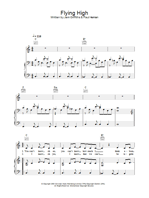 Jem Flying High Sheet Music Notes & Chords for Piano, Vocal & Guitar (Right-Hand Melody) - Download or Print PDF