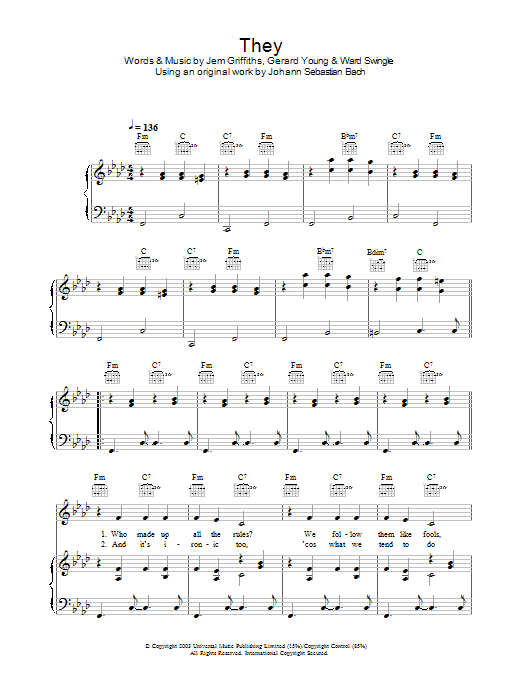 Jem They Sheet Music Notes & Chords for Piano, Vocal & Guitar (Right-Hand Melody) - Download or Print PDF