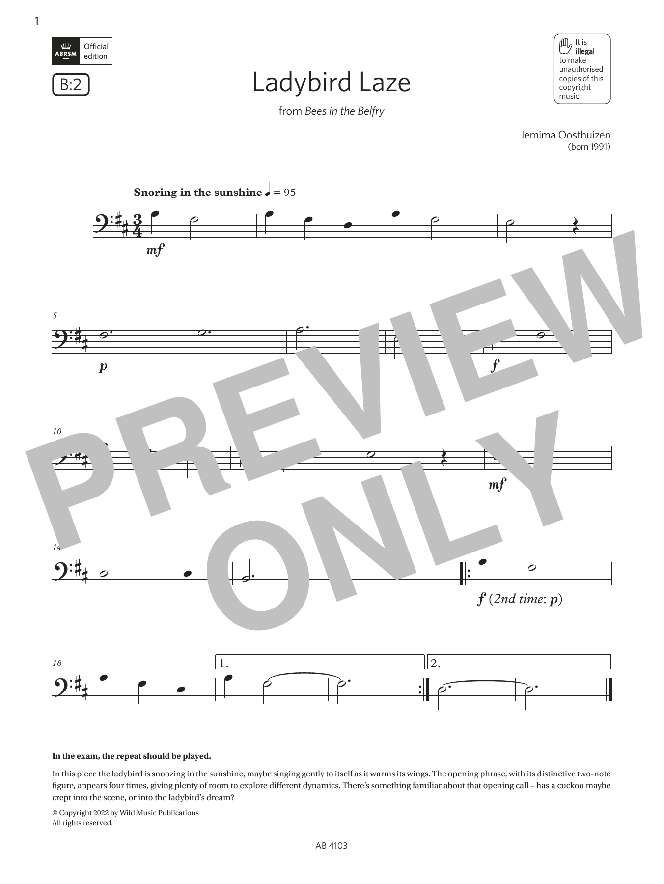 Jemima Oosthuizen Ladybird Laze (Grade Initial, B2, from the ABRSM Cello Syllabus from 2024) Sheet Music Notes & Chords for Cello Solo - Download or Print PDF