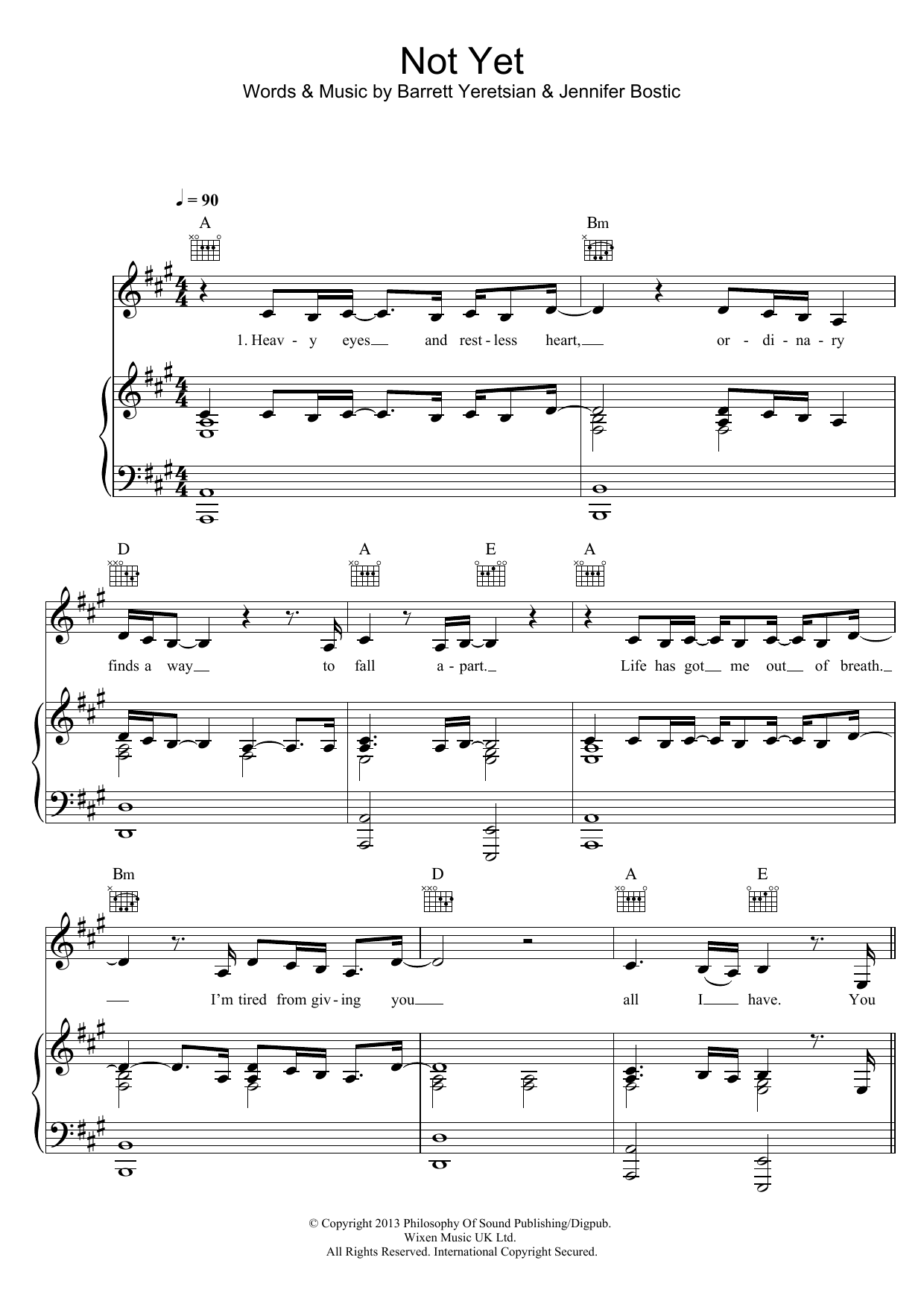 Jenn Bostic Not Yet Sheet Music Notes & Chords for Piano, Vocal & Guitar (Right-Hand Melody) - Download or Print PDF