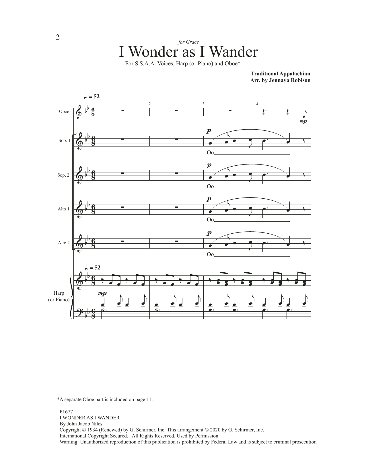 Jennaya Robison I Wonder As I Wander Sheet Music Notes & Chords for SSAA Choir - Download or Print PDF