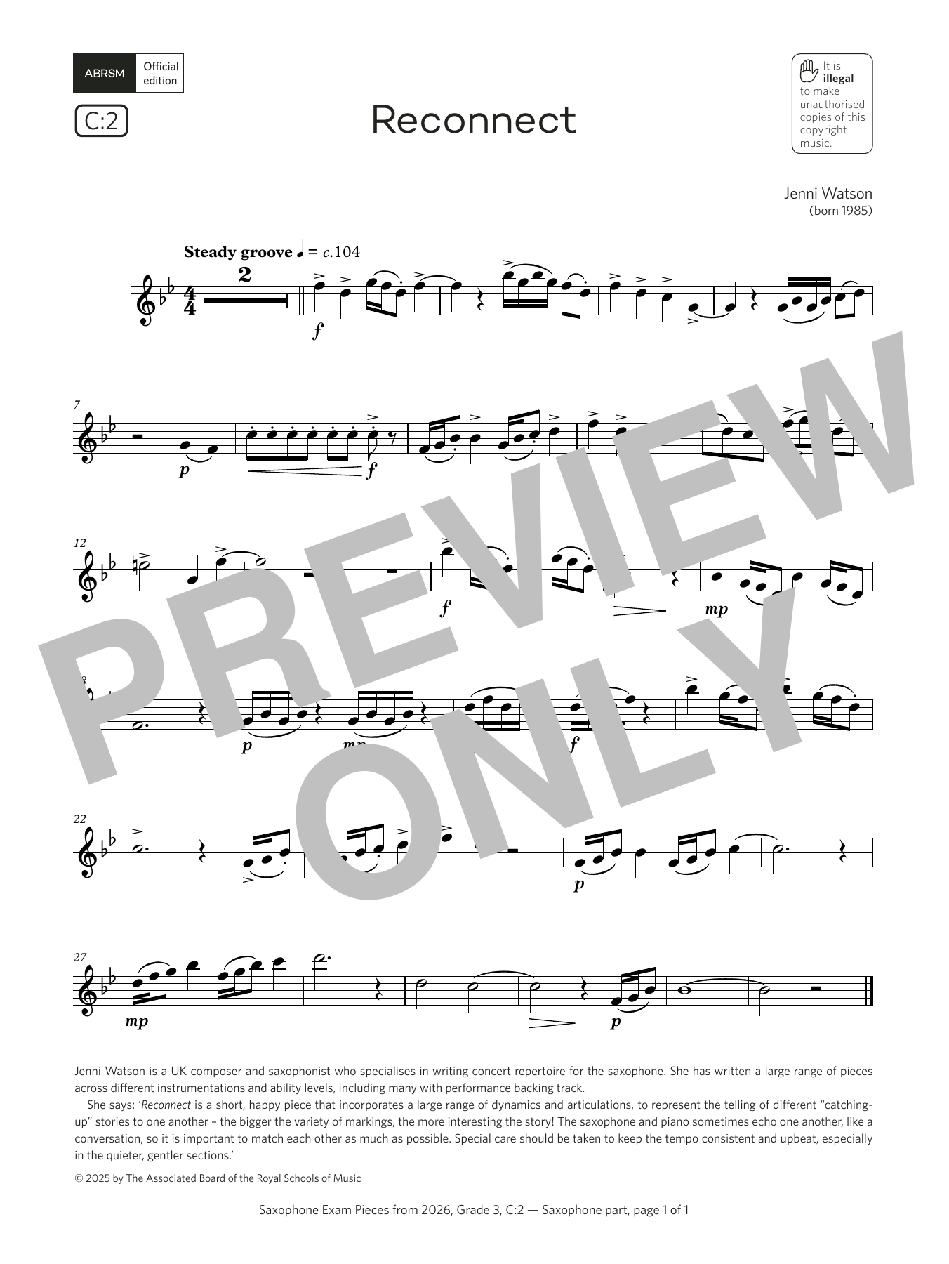 Jenni Watson Reconnect (Grade 3, list C2, from the ABRSM Saxophone Syllabus from 2026) Sheet Music Notes & Chords for Alto Sax Solo - Download or Print PDF