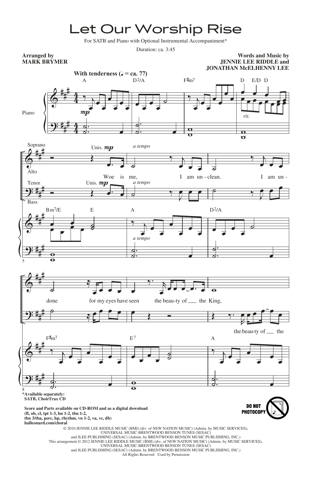 Jennie Lee Riddle and Jonathan McElhenny Lee Let Our Worship Rise (arr. Mark Brymer) Sheet Music Notes & Chords for SATB Choir - Download or Print PDF Jennie Lee Riddle and Jonathan McElhenny Lee Let Our Worship Rise (arr. Mark Brymer) Sheet Music Notes & Chords for SATB Choir - Download or Print PDF
