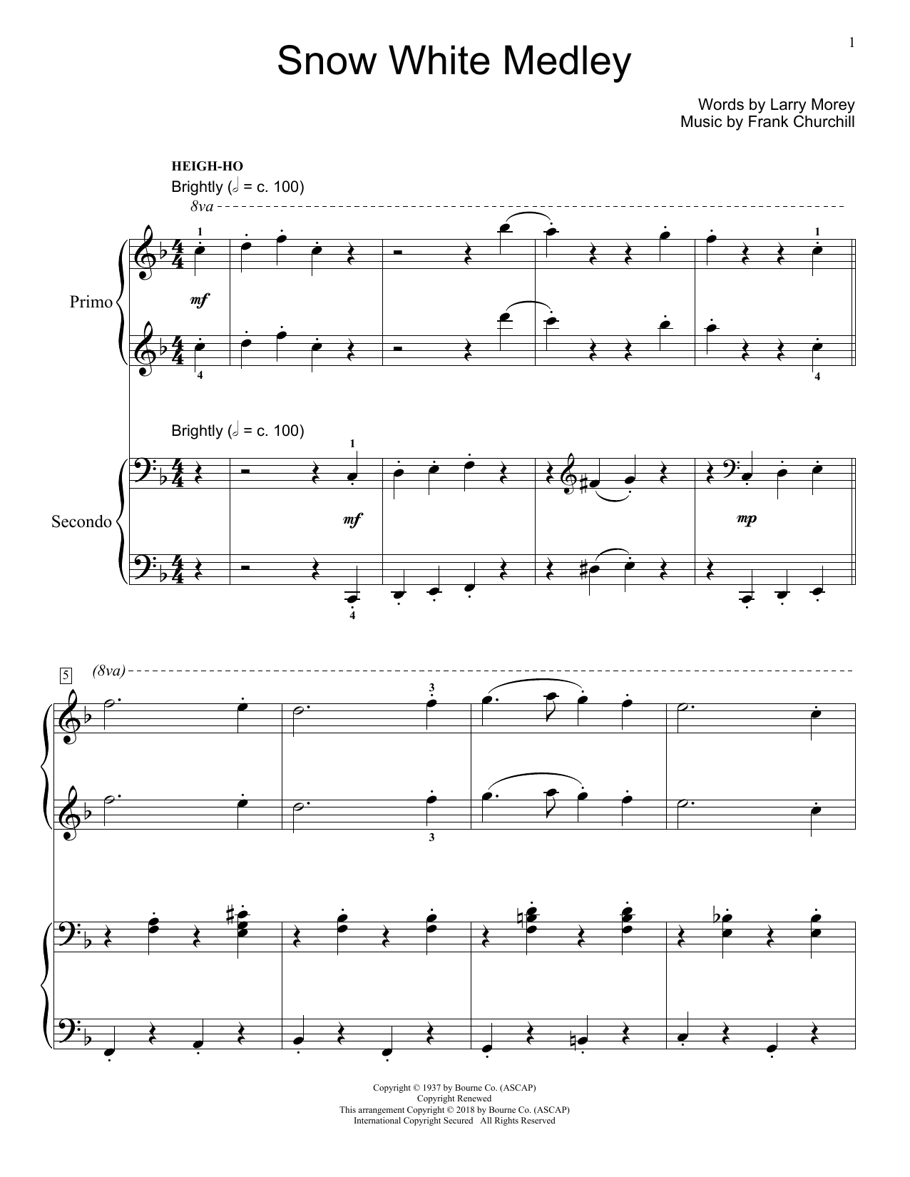 Jennifer and Mike Watts Snow White Medley Sheet Music Notes & Chords for Piano Duet - Download or Print PDF