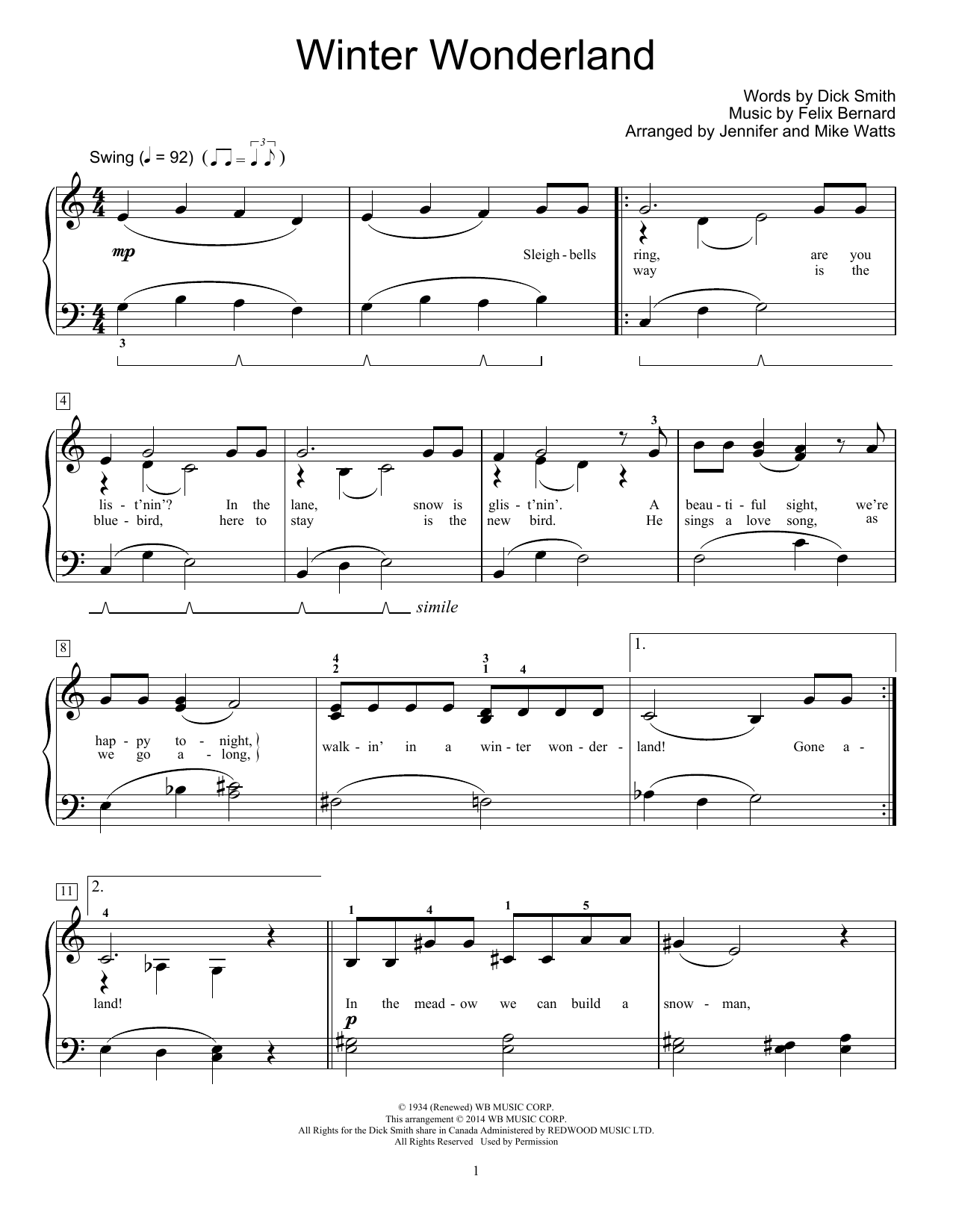 Jennifer and Mike Watts Winter Wonderland Sheet Music Notes & Chords for Educational Piano - Download or Print PDF