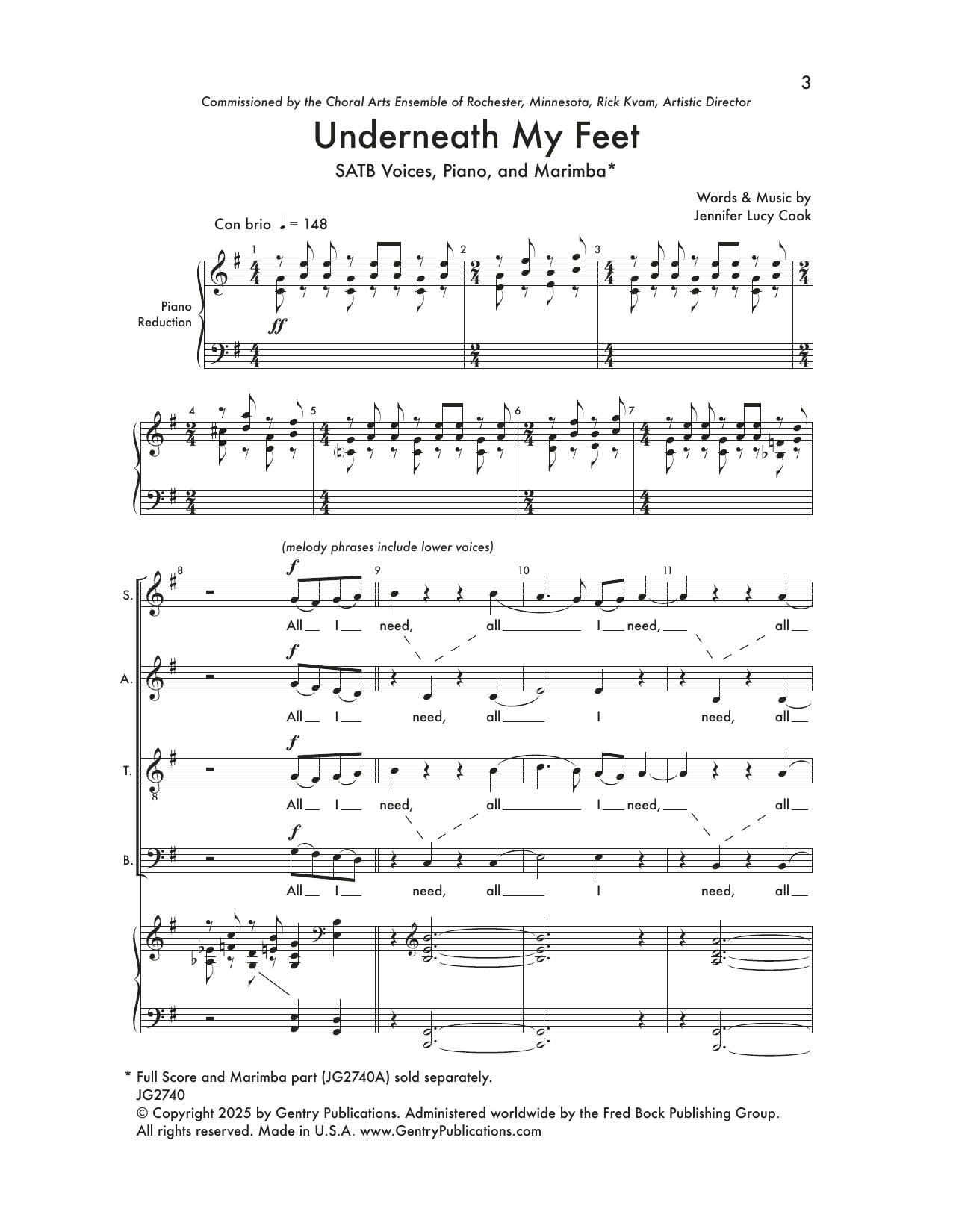 Jennifer Cook Underneath My Feet Sheet Music Notes & Chords for SATB Choir - Download or Print PDF