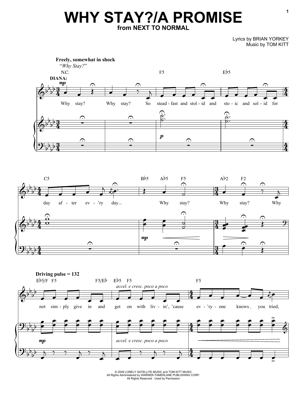 Jennifer Damiano & Adam Chanler-Berat Why Stay?/A Promise (from Next to Normal) Sheet Music Notes & Chords for Piano & Vocal - Download or Print PDF