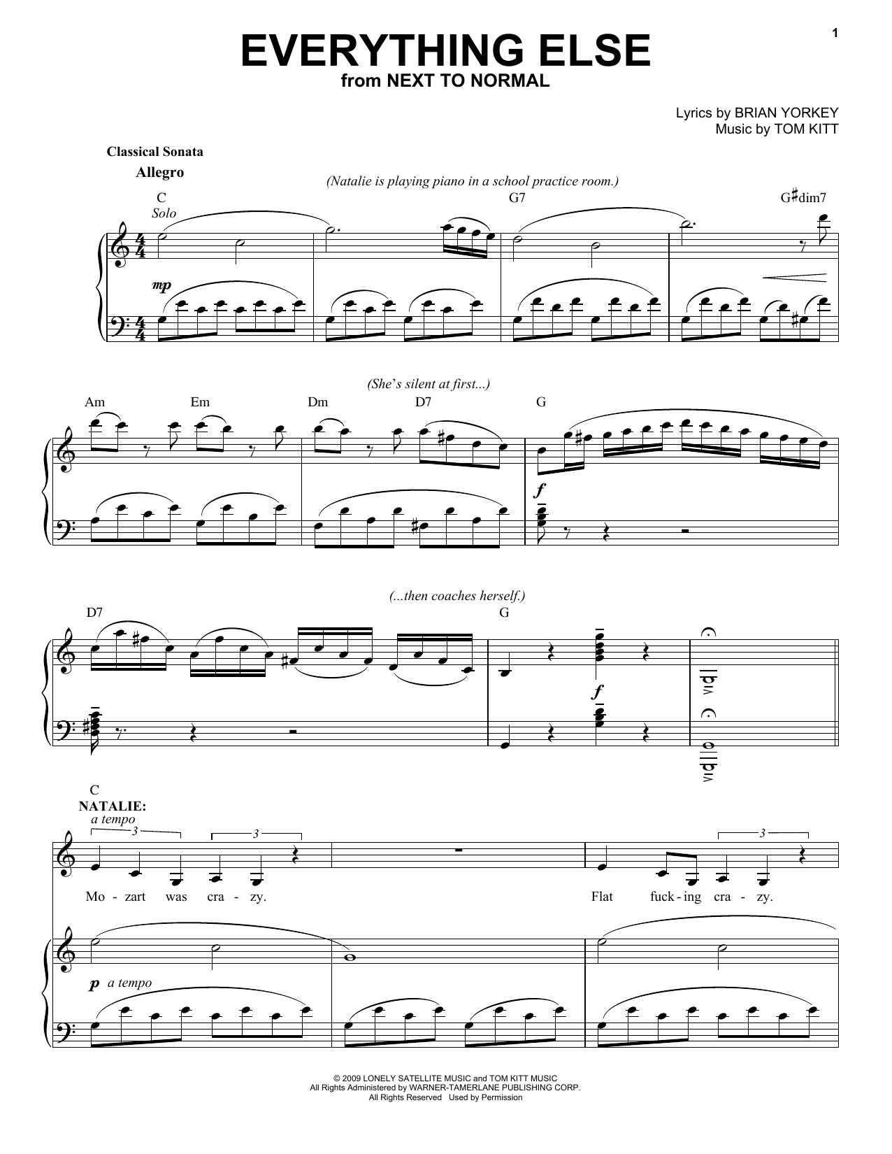 Jennifer Damiano Everything Else (from Next to Normal) Sheet Music Notes & Chords for Piano & Vocal - Download or Print PDF